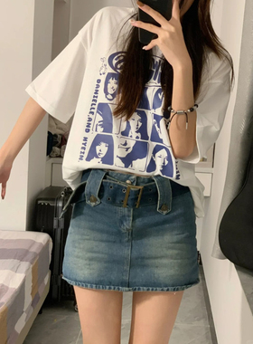 *捡漏专柜*撤回剪标趣味人像印花白色短袖T恤女夏纯棉上衣