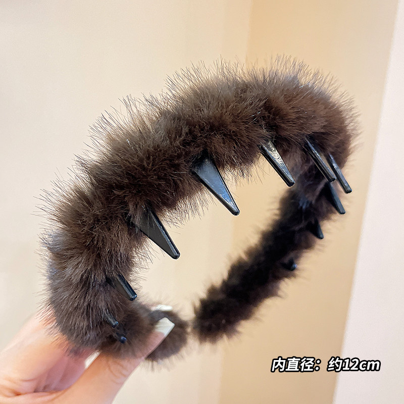 秋冬高颅顶毛绒发箍女2024年新款带齿复古气质头箍洗脸压发卡头饰,淘宝优惠券,粉丝福利购,淘宝优惠卷