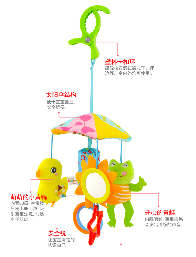 happymonkey宝宝音乐旋转床铃婴儿安抚玩具推车挂件床头伞蓬0-1岁 - 图1