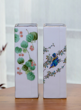 日本进口九谷烧翠鸟花瓶