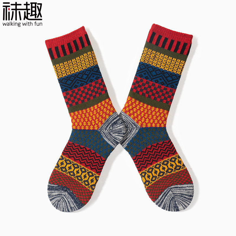 咔叽男ins潮秋冬民族风复古中筒袜 袜趣短袜/打底袜/丝袜/美腿袜