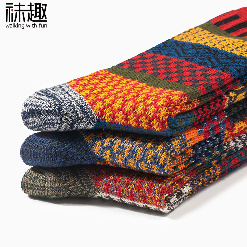 咔叽男ins潮秋冬民族风复古中筒袜 袜趣短袜/打底袜/丝袜/美腿袜