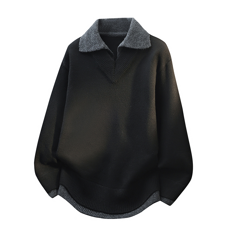 唐狮集团DESSO衬衫领毛衣男冬季假两件针织衫男内搭打底衫青少年 - 图2