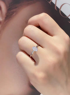 1克拉椭圆鸽子蛋钻戒 经典四爪镶嵌 S925银镀金+高碳钻/莫桑钻