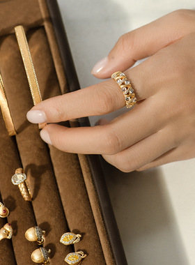 法式纯银拉丝锆石戒指女 轻奢时尚镂空设计感指环跨境爆款欧美风