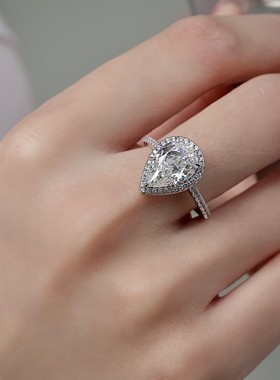 水滴人造钻石s95纯银戒指冰花切高碳钻轻奢百搭气质