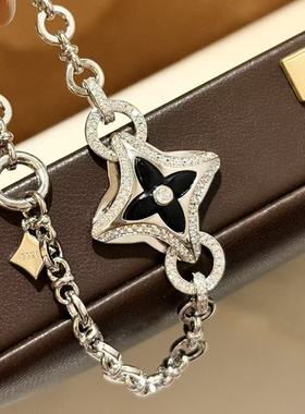 通体S925黑色滴油四叶草镂空手链质感精致高级感经典