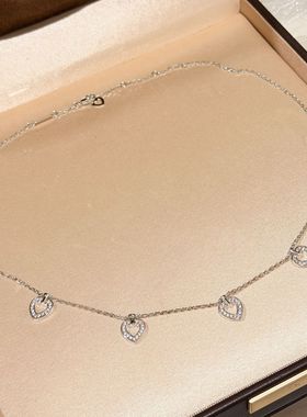 S925纯银 五爱心项链半钻精致轻奢高级感经典爱心桃设计感