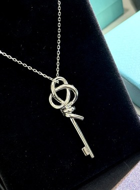 S925纯银 钥匙满钻项链新款百搭丝带排钻双面佩戴轻奢简约项链