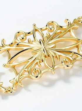 日韩风轻奢S925纯银镀金夸张个性手镯 小众设计感镂空花丝手镯 女