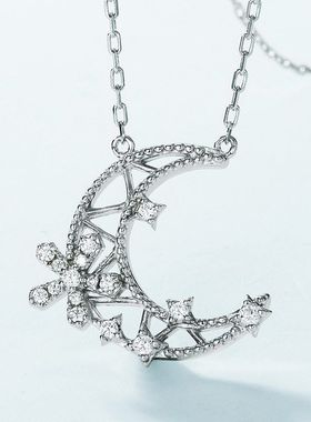 ins风项链S925银锆石星月雪花