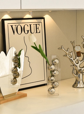 小红书同款亚克力水晶手工插花不锈钢球创意家居客厅玄关花瓶摆件