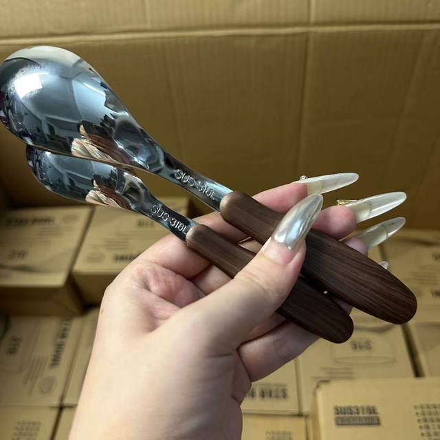 316 stainless steel children's imitation wood grain handle dining spoon