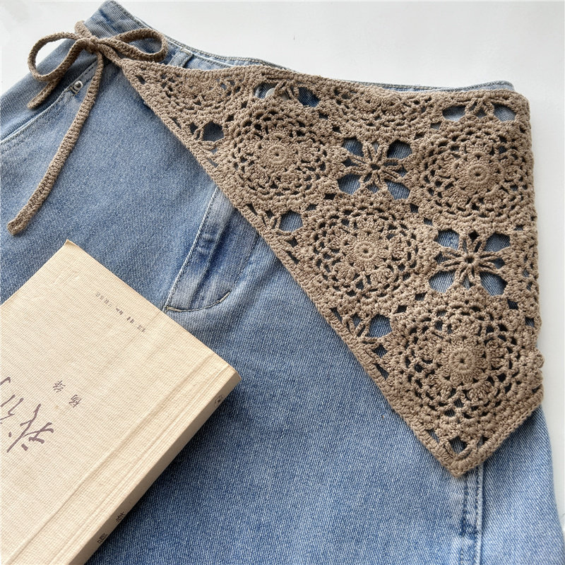 复古腰间装饰钩花叠穿三角巾屁帘韩国针织流苏腰封女士腰带配裤子