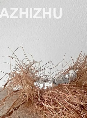 五角星925银镀镂空开口戒指清新