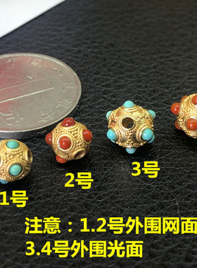 南红纯银古法镶嵌绿松石手绳隔珠