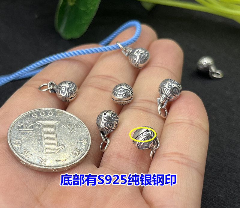 S925纯银复古小吞金兽吊坠编织手绳脚链项链DIY双面配件串珠滴溜 - 图1