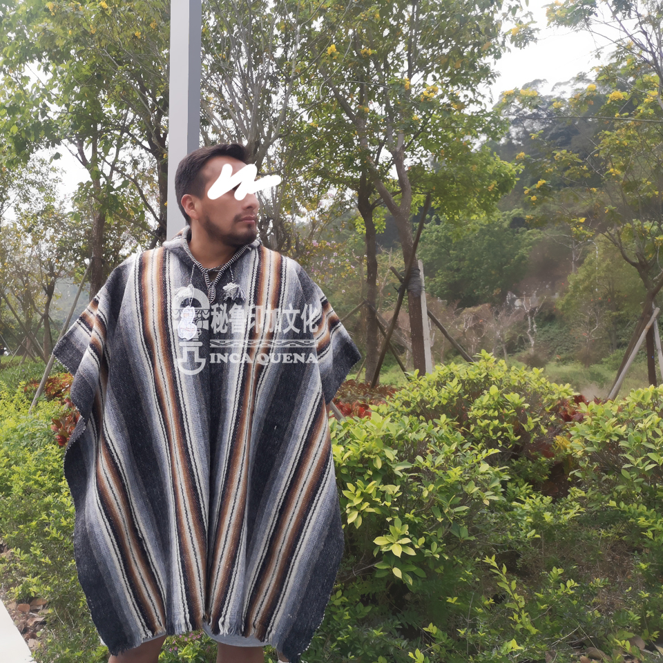 秘鲁羊驼毛披肩Alpaca Poncho Peru手工披风印加土著斗篷Vintage - 图2