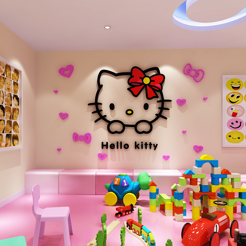 kitty猫 儿童房亚克力3d立体墙贴卡通宿舍创意水晶卧室床头背景墙 - 图0