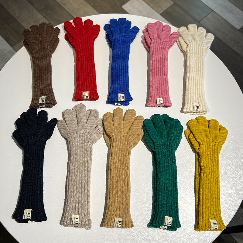 可触屏~韩版ins长款露指玩手机手套秋冬骑车保暖针织毛线分指手套,淘宝优惠券,粉丝福利购,淘宝优惠卷