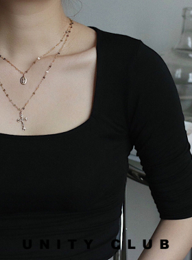 美国产14k注金亮片十字架锁骨链