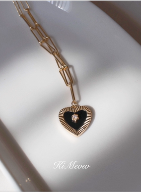 KiMeow 黑桃A 黑玛瑙爱心吊坠纯银14K金短款锁骨链女项链轻奢小众