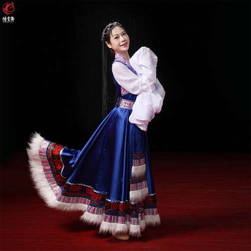 烟云舞西藏族藏式女藏舞舞蹈服装表演服饰套装长裙演出水袖上衣 - 图2