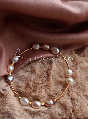 天然淡水珍珠手链女ins小众设计简约气质手镯包金送闺蜜生日礼物