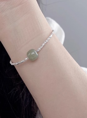 『上岸』爆款素银925碎银子天然和田碧玉晴水玉轻奢手链2024新款