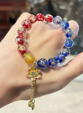 北京景区香灰瓷珠金箔手链潘家园转运珠莲花琉璃手串民族风饰品