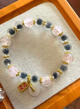 北京景区同款半糖金箔白糖心玛瑙潘家园平安扣手链香灰瓷琉璃手串