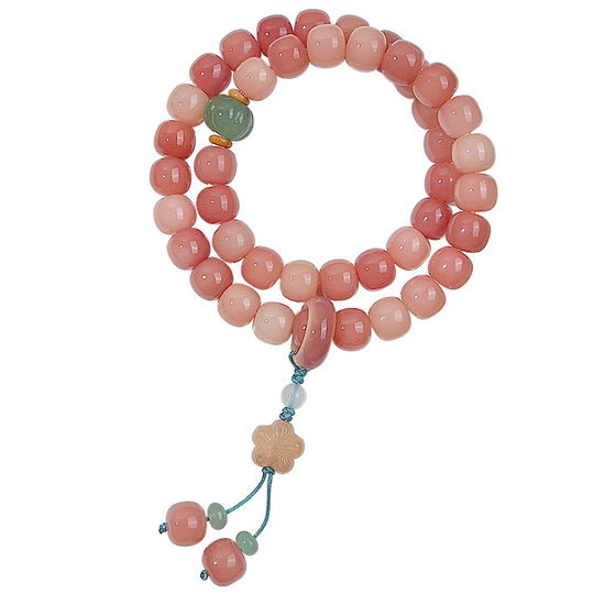 Natural peach powder gradient bodhi bracelet for students with double circle hand-held male and female bodhi beads rosary beads