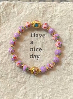 北京同款紫景泰蓝潘家园繁花手串