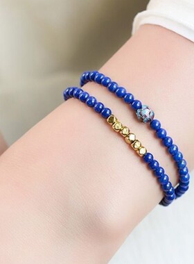 天然石青金石好运连连双层手链招财时尚气质精致莲花闺蜜礼物
