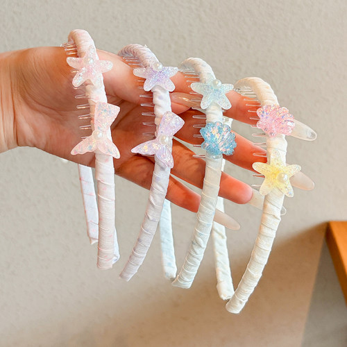 女童海洋风前额带齿头箍儿童人鱼发箍洗脸防滑不伤发碎发卡子头饰 - 图2
