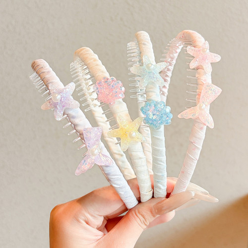 女童海洋风前额带齿头箍儿童人鱼发箍洗脸防滑不伤发碎发卡子头饰 - 图0