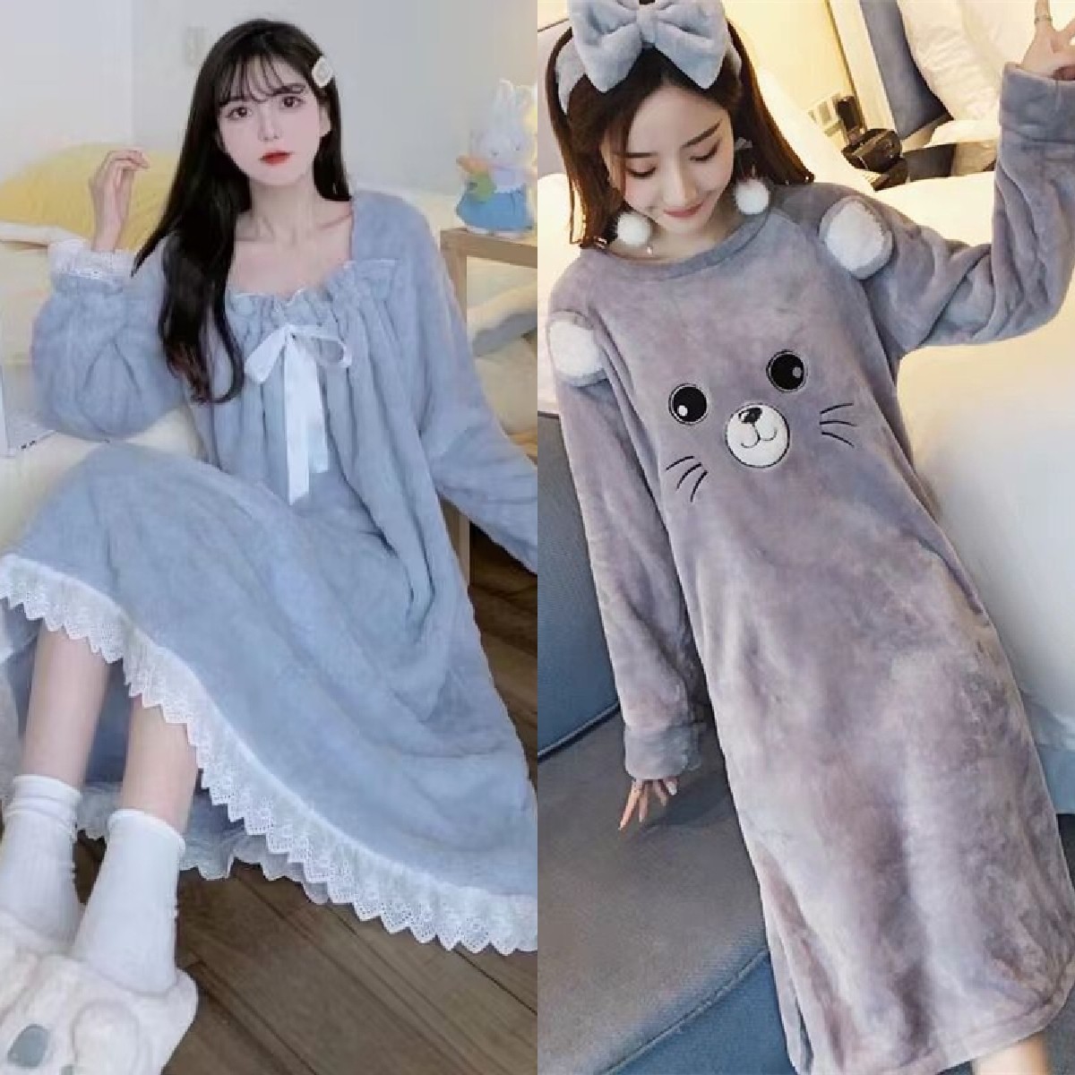 买一送一加绒睡衣女士冬季长袖保暖珊瑚绒法兰绒睡裙连衣裙可外穿,淘宝优惠券,粉丝福利购,淘宝优惠卷