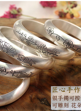 银手镯女999开口实心复古妈妈