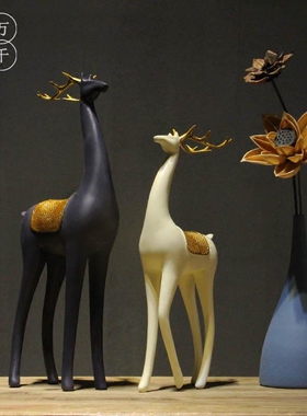 电视柜禅意书房工艺品家居客厅简约装饰品摆件麋鹿博古架现代软