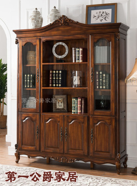 欧式美式别墅古典家具简欧纯实木FW93-1四门书柜书台书桌办公台