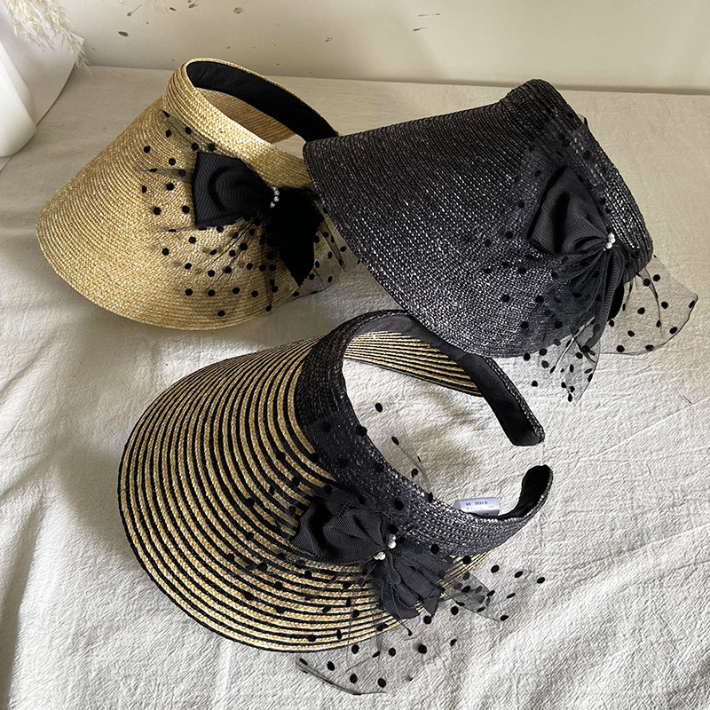 日本细麦杆草蕾丝蝴蝶结空顶帽子女大沿遮阳帽防晒帽发箍草帽夏季,淘宝优惠券,粉丝福利购,淘宝优惠卷