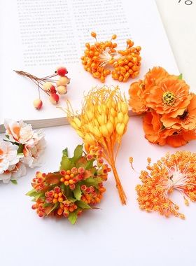 diy橙色手工发簪头饰花芯材料