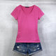 Pure cotton short-sleeved T-shirt for women V-neck solid color half-sleeved base shirt