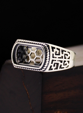 纯银戒指空托男女款DIY琥珀镶嵌