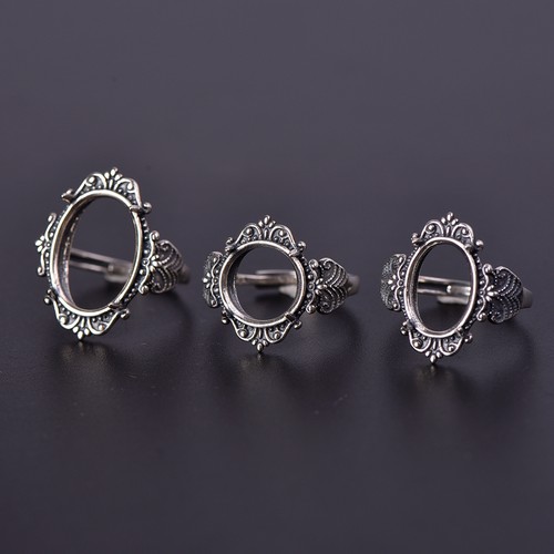 S925纯银戒指空托复古男女款10*1412*1213*18DIY蜜蜡松石玉石镶嵌 - 图1