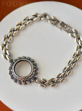 男女款S925纯银DIY镶嵌手镯空托