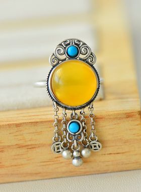 女S925纯银复古DIY镶嵌戒指空托