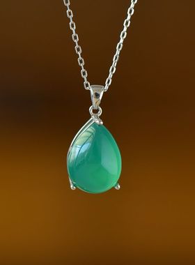 男女S925纯银水滴形镶嵌吊坠空托