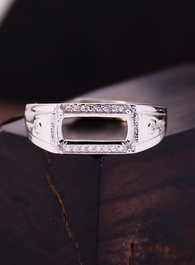 diy方形蜜蜡玉石镶嵌戒指空托