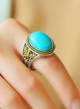 s925纯银戒指空托霸气diy玉石